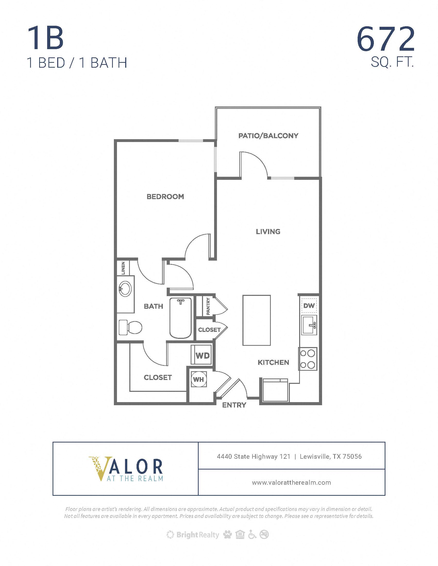 Valor at the Realm 1x1 B Floor Plan